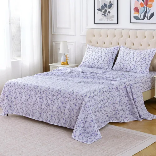 Miniatura 79 de Viviland Juego de sábanas de 3 piezas con estampado botánico de mariposas y flores rosas y moradas, sábanas de microfibra suave y transpirable