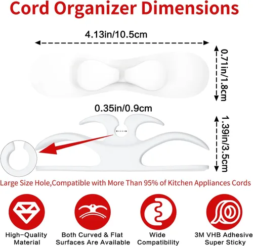 Miniatura 2 de Organizador de cables para electrodomésticos, 6 envolturas de cables de diseño mejorado para electrodomésticos de cocina con adhesivo súper