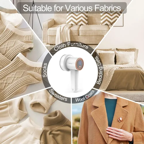 Miniatura 7 de Afeitadora de pelusa recargable HOMEASY, removedor de pelusa eléctrico con 3 cuchillas y pantalla digital LED, afeitadora de pelusa para suéter, Gris
