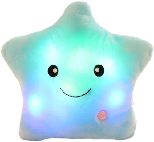 Almohada de felpa con forma de estrella brillante con luz LED, cojines de luz nocturna creativos, juguetes de peluche para regalos para niños, Azul