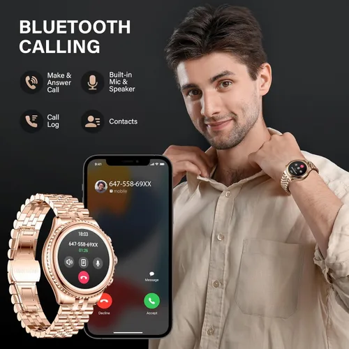 Miniatura 4 de Reloj inteligente de lujo de alta gama para hombres, esfera giratoria (bisel de corte de hacha) smartwatch, pantalla AMOLED de 1.32 pulgadas, Dorado