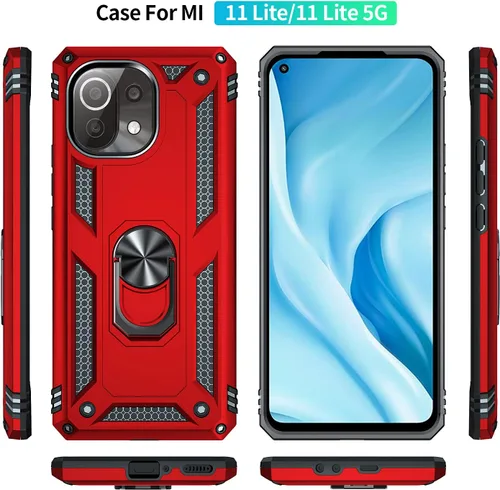 Miniatura 6 de Funda para Xiaomi Mi 11 lite 5G con protector de pantalla, híbrida resistente a prueba de golpes, armadura militar, defensor, cubierta trasera Rojo
