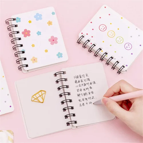 Miniatura 3 de Yansanido Cuaderno Pequeño en Espiral, 4 Piezas de 3.14 x 4.13 pulgadas, 4 estilos de diseño de tapa dura gruesa, páginas en blanco, 80 hojas, 160