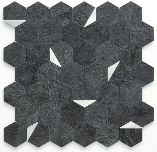 Miniatura 12 de DICOFUN 1 lámina de loseta adhesiva en muro de mármol gris largo octogonal, azulejos adhesivos de piedra falsa de PVC con metal plateado para pegar