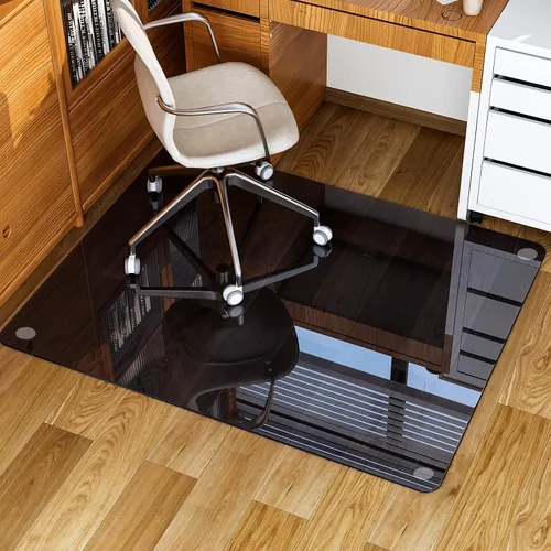 Miniatura 10 de GLSLAND Tapete para silla de vidrio templado, 54 x 32 pulgadas, protector de suelo de oficina resistente para suelos de madera dura y alfombras