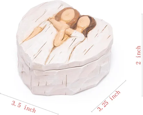 Miniatura 8 de Hodao Joyero en forma de corazón con "Love You Sis.", decoración de resina con efecto tallado en madera, regalo significativo para cumpleaños