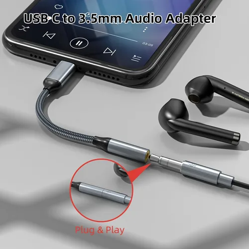 Miniatura 3 de TIPSEAN Adaptador USB C a 3.5mm Jack de Auriculares (Paquete de 2), Cable Dongle de Audio Aux USB-C para iPhone 17 Pro Max/17 Pro, 16/15 Pro Max