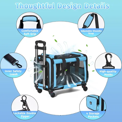 Miniatura 5 de Paw Ballet Transportador de mascotas con ruedas, jaula duradera para gatos aprobada por aerolíneas, transportador plegable para perros, bolsa