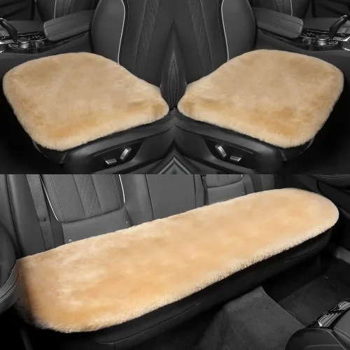 Miniatura 17 de IRIWOOL Almohadilla de asiento de piel de oveja auténtica, funda de asiento de lana suave australiana, transpirable y absorbente del sudor, cómoda