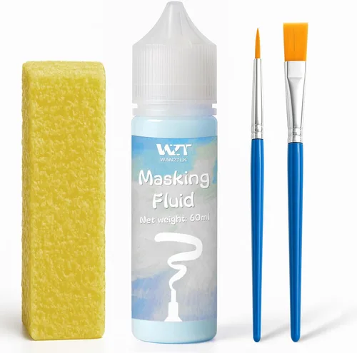 Líquido de enmascaramiento para acuarela 60ml Azul con pincel y borrador - Líquido de enmascaramiento para arte Lápiz de acuarela Medio Suministros