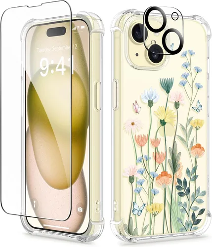 Miniatura 40 de GVIEWIN - Funda floral para iPhone 14 de 6.1 pulgadas, protector de pantalla + protector de lente de cámara, no se amarillenta, a prueba de golpes