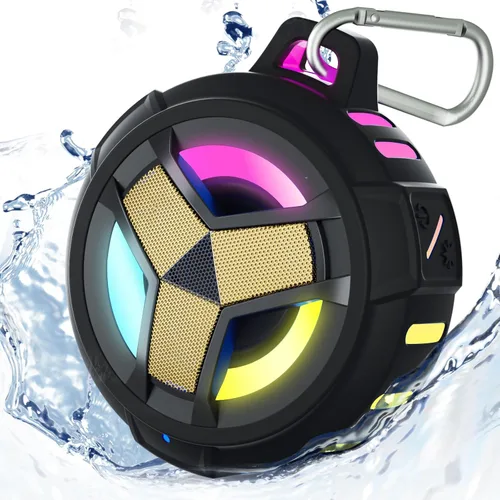 EBODA Altavoz Bluetooth impermeable, altavoz inalámbrico para ducha, IP67 impermeable, luz LED, flotante, altavoces portátiles para viajes, piscina,