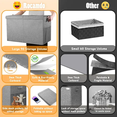 Miniatura 7 de Rocamdo Caja Grande de Almacenamiento de Juguetes con Divisor de Tapa, Cofre Organizador de Juguetes Plegable Resistente Contenedores Cajas Cestas