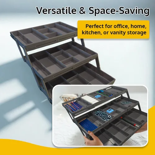 Miniatura 4 de Organizador de cajones de 3 niveles, organizador inteligente de cajones de varios niveles para escritorio, organizador expandible para oficina