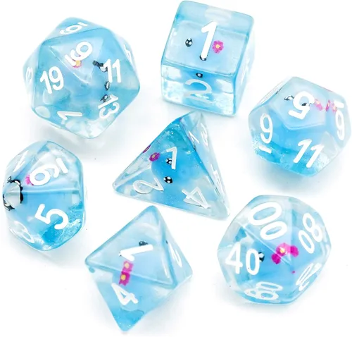 Miniatura 43 de Cusdie Dados DND de 7 troqueles, juego de dados poliédricos rellenos de animales, para juegos de rol, dados D&D (perro gris)