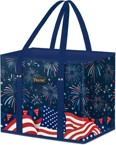 Miniatura 9 de BALEINE Paquete de 3 bolsas reutilizables para comestibles, bolsas de compras plegables para comestibles con parte inferior reforzada y asas