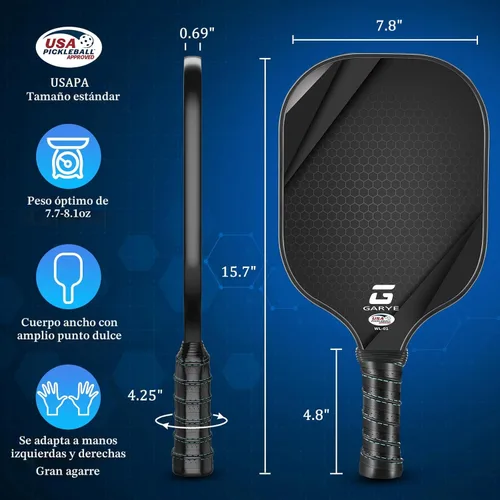 Miniatura 5 de GARYE Juego de 2 palas de pickleball aprobadas por USAPA, juego de pickleball de fibra de carbono, raquetas ligeras de pickleball, paquete de 2