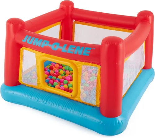 Miniatura 4 de Intex Jump-O-Lene - Casa inflable de rebote para cama elástica con puerta de arrastre y pequeña bola de plástico multicolor divertida para hoyo