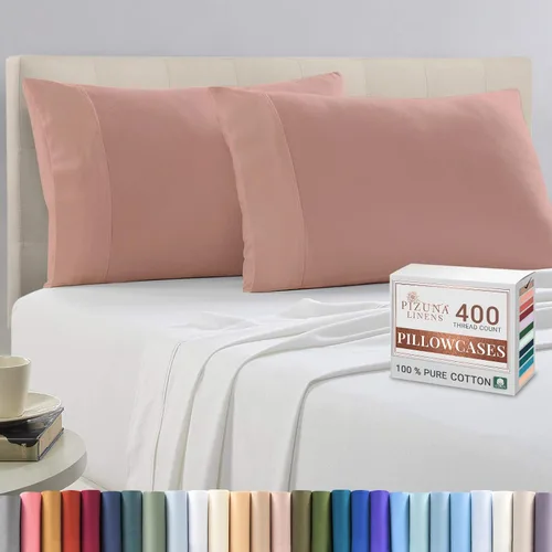 Miniatura 91 de Pizuna Juego de 2 fundas de almohada de 100 % algodón puro, tamaño estándar, color blanco, lujosas fundas de almohada de 400 hilos de satén