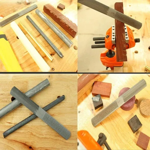 Miniatura 5 de Paquete de 2 limas de madera de 4 vías, lima de mano de alto carbono de alta calidad y raspa redonda, limas planas y de aguja semicirculares