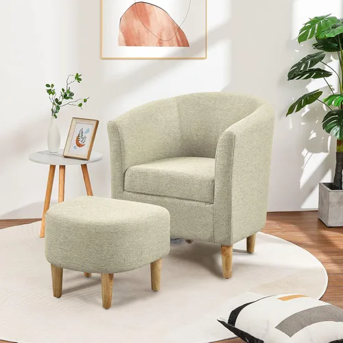 Miniatura 3 de DAZONE Silla de acento, silla barril con otomano, cómoda con reposabrazos, juego de reposapiés estilo mediados del siglo XX, sillas de sala cómodas