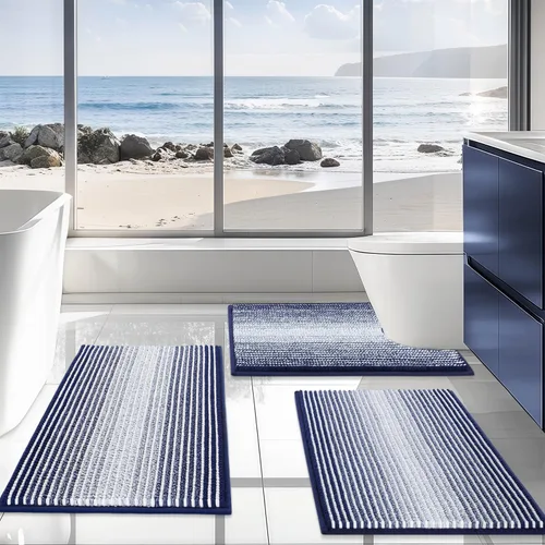 Miniatura 17 de BSICPRO Juego de alfombras de baño de 3 piezas, alfombrillas de inodoro en forma de U con contorno, juego de alfombrilla de baño, alfombrilla