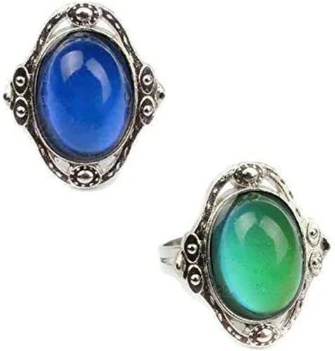 Miniatura 9 de 2 anillos ovalados para el estado de ánimo, estilo retro, ajustable, para amantes y amigos, talla única