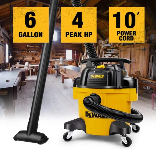 Miniatura 2 de DEWALT DXV06PZ Aspiradoras para seco/húmedo de 4 Peak HP, Aspiradora de 6 galones para seco/húmedo de polietileno, Aspiradora de taller de alta