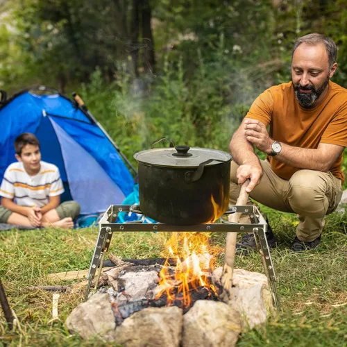 Miniatura 9 de REDCAMP Parrilla de fogata portátil de 12 pulgadas, acero inoxidable 304, parrilla plegable de fogata con parabrisas patas ajustables en altura