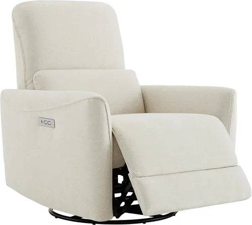 Miniatura 10 de CHITA Silla Reclinable Eléctrica Giratoria Deslizante, con Certificación FSC, Tapizada de Piel Sintética para Sala de Estar y Guardería, Sillón