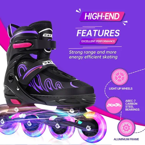 Miniatura 4 de Patines en línea para niñas y niños de 5 a 8 años, 8 a 12 años, ruedas iluminadas, tamaño ajustable, para niños, adultos, mujeres, exteriores Púrpura