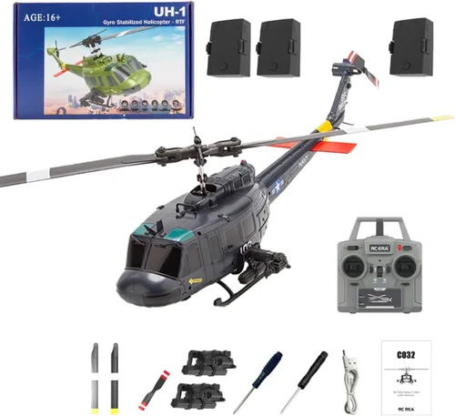 Miniatura 9 de C032 UH-1 Huey Helicóptero RC para adultos, escala 1/48 2.4G 6CH Flybarless modelo de helicóptero de control remoto, vuelo de acrobacias 3D y avión
