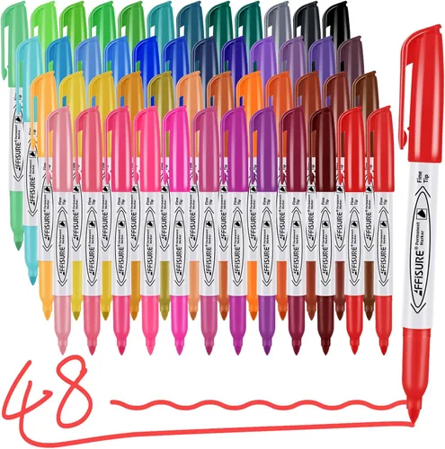 Marcadores permanentes de 48 colores, marcadores vibrantes de colores surtidos, punta fina, funciona en madera, plástico, metal y más, para adultos,