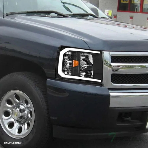 Miniatura 2 de 7422441821830 Compatible con Chevy Silverado 2007-2013 1500/2007-2014 2500 3500 HD DRL LED Strip Bar Faros delanteros con reflector ámbar