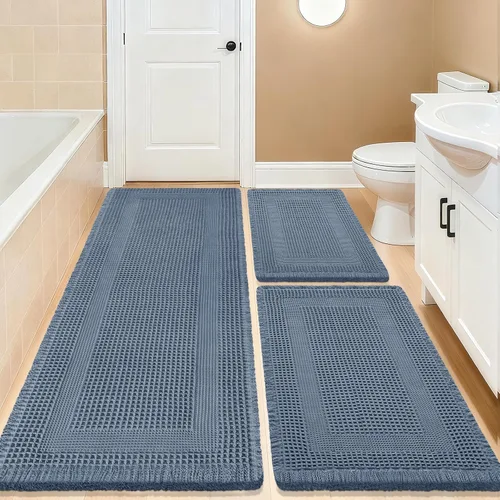 Miniatura 44 de Tapete de baño con diseño de gofre, moderno, bohemio, absorbente, antideslizante, ultrasuave, lavable a máquina, con letra de baño, dormitorio