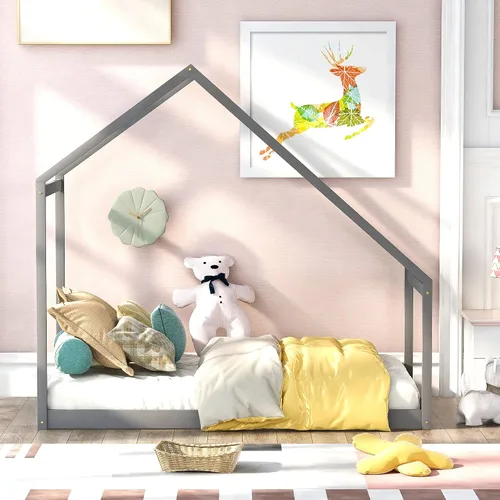 Miniatura 3 de SOFTSEA Cama de plataforma de casa doble, plataforma baja para cama de suelo, fácil montaje