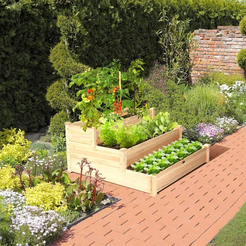 Miniatura 2 de Conjunto de cama de jardín elevada de madera Giantex, caja de plantación rectangular para verduras, frutas, flores, hierbas, cama de plantación