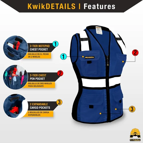 Miniatura 3 de KwikSafety - Multi-Color Safety Vest for Women Premium Reflective High Visibility Vest, ANSI Class Unrated Azul Ajuste Regular
