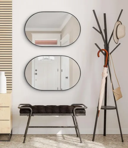 Miniatura 3 de Kate and Laurel Rollo Modern - Espejo de pared ovalado con cápsula, 20 x 30 pulgadas, color negro, espejo decorativo con marco de metal geométrico