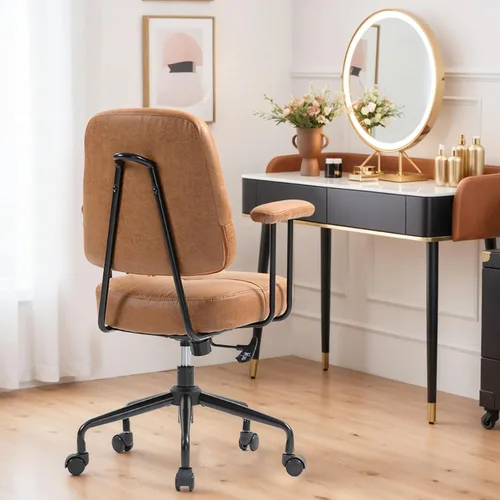 Miniatura 2 de ECOTOUGE Home Office Chair, Adjustable Faux Leather Desk Chair for Home Office, Mid Century Modern Comfy Computer Chair with Wheels, Upholstered