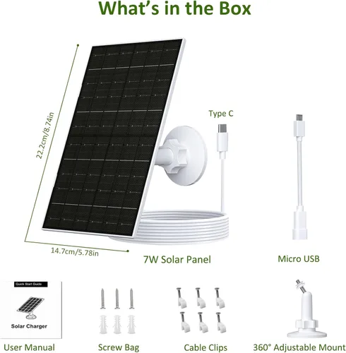 Miniatura 2 de Zivif Panel solar para cámara Arlo, cargador solar de 7 W compatible con Essential 2K (2ª generación), cámaras Essential XL y Spotlight, IP66