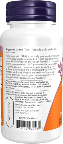 Miniatura 3 de Ácido alfa lipoico NOW Foods de 0.02 oz, 3046, 60, 1, 1