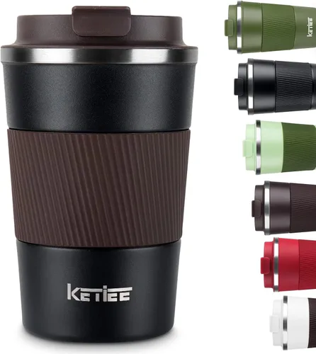 Miniatura 13 de KETIEE Taza de café de 12 oz: Taza de café con aislamiento al vacío y tapa a prueba de fugas, taza de viaje de acero inoxidable con doble pared