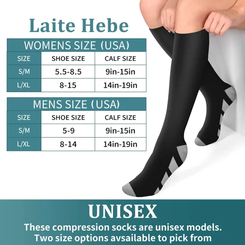 Miniatura 7 de Laite Hebe Calcetines de compresión para mujeres y hombres (6 pares) - Calcetines de apoyo graduados para correr, deportes atléticos