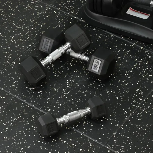 Miniatura 4 de Signature Fitness Rubber Encased Hex Dumbbells with Optional Rack, 10 15 20LB Pairs and 5, 10 and 15 Pairs Weight Sets for Home Gym