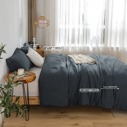 Miniatura 3 de Juego de edredón suave y esponjoso de 2 piezas para cama individual / XL, fabricado con tela de microfibra de polialgodón lavable y acogedora