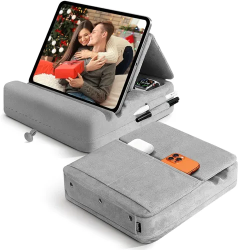 Miniatura 9 de Soporte de almohada para tablet con almacenamiento, soporte plegable para iPad para Lep, cama, sofá y escritorio, base suave con bolsillo y soporte