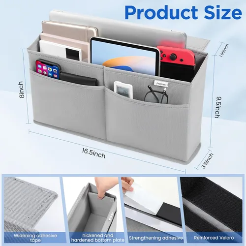 Miniatura 4 de Organizador colgante lateral de escritorio, bolsa de almacenamiento adhesiva con bolsillos para revista, iPad, cuaderno, para mesas auxiliares