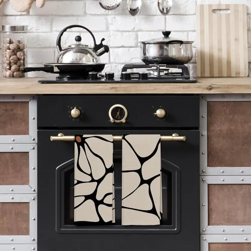 Miniatura 3 de Juego de 2 toallas de cocina retro boho floral, toallas de mano beige y negro para baño, toallas de cocina botánicas, decoración de cocina