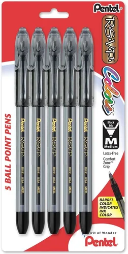 Miniatura 4 de Pentel R.S.V.P. Colors - Bolígrafo de 0.039 in, línea media, tinta violeta, paquete de 5 (BK91CRBP5V), color negro